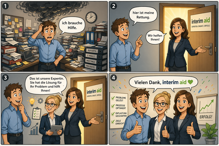 Comic der Teilnehmerinnen über ihren Girls'Day 2026 bei Interim Aid